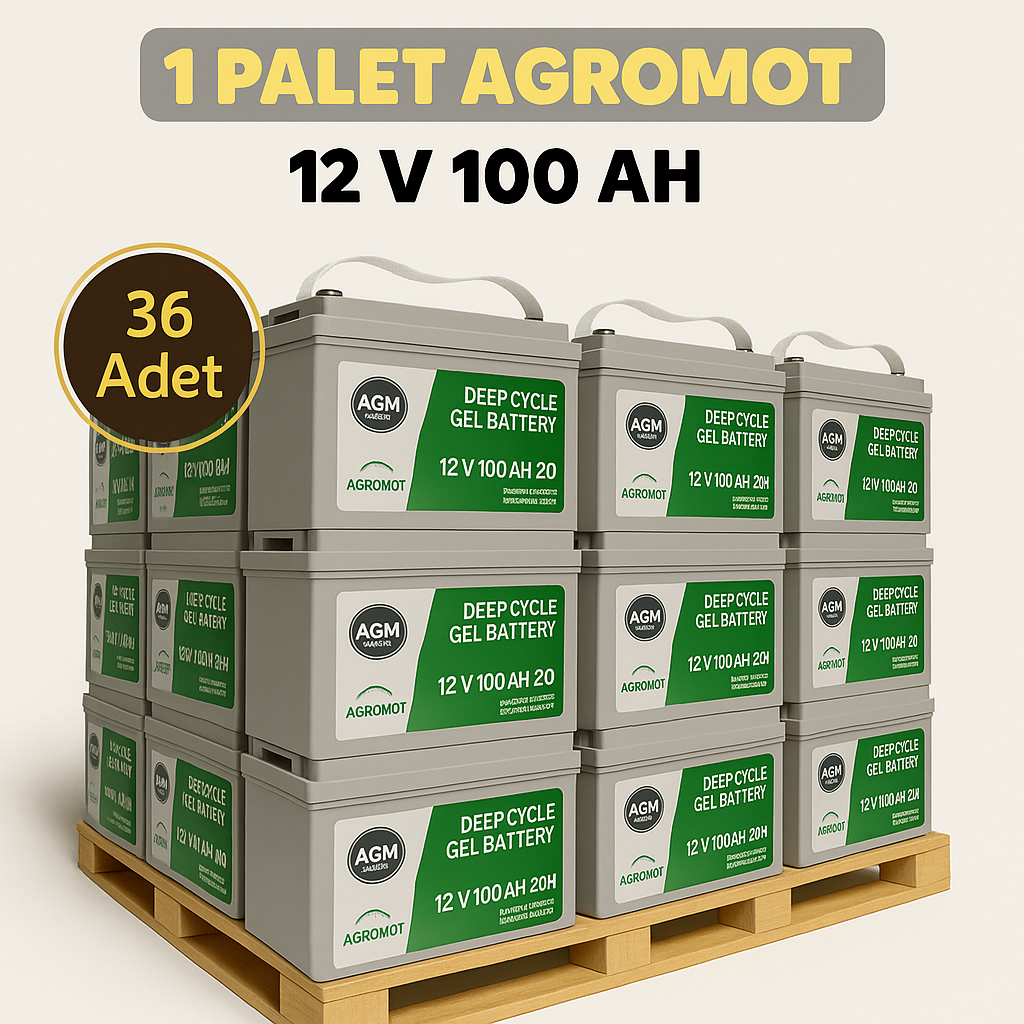 Agromot 12V 100AH Jel Akü Palet (36 Adet)