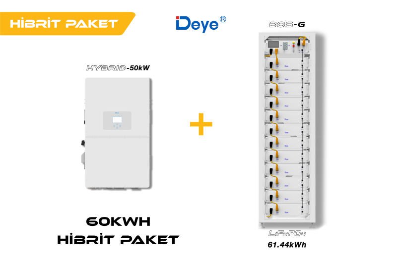 DEYE 60 kWh Hibrit Paketi 60 KW DEPOLAMA 50 KW İNVERTER (High Voltage)