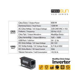 Mexxsun 12V 600W Modifiye Sinüs İnverter