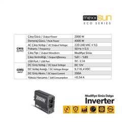 Mexxsun 12V 2000W Modifiye Sinüs İnverter