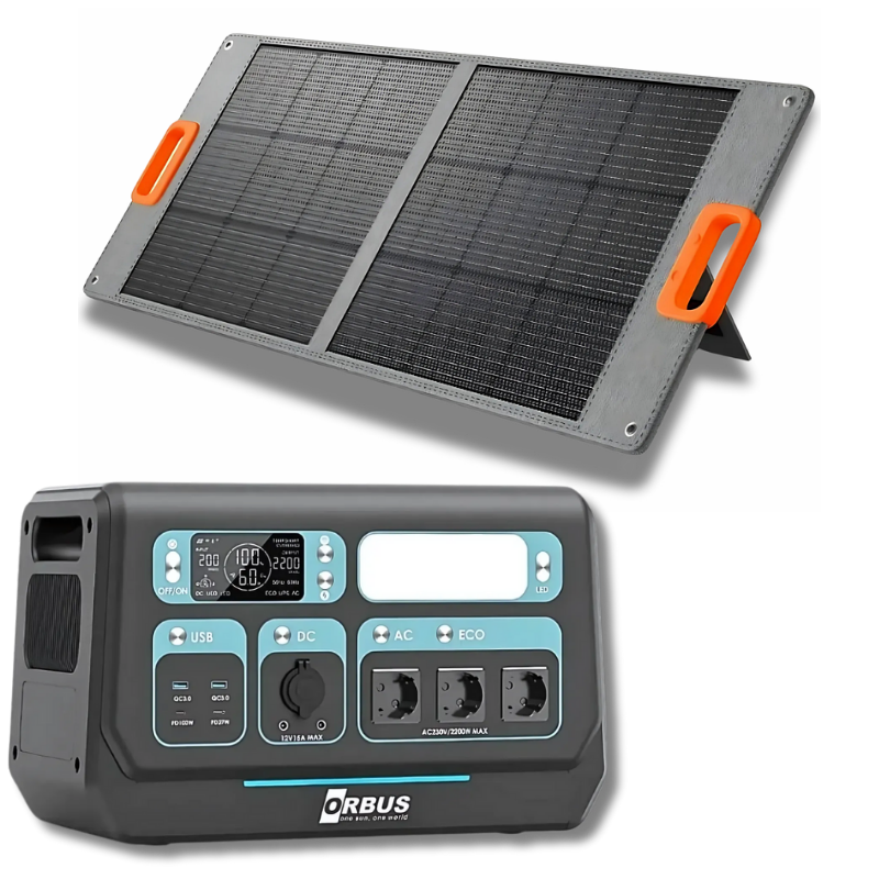 Orbus 2200 W Taşınabilir Güç Kaynağı Katlanabilir Panel Paketi