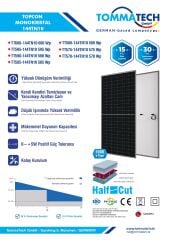TommaTech 600 W Half Cut Topcon Multi Busbar Güneş Paneli 16 Adet