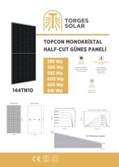 Torges Plus A+ 600 W 144TN M10 TOPCon Güneş Paneli 1 Palet 31 Adet