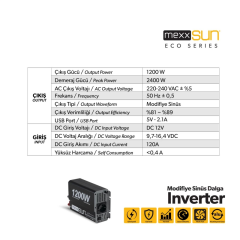 Mexxsun 12V 1200W Modifiye Sinüs İnverter