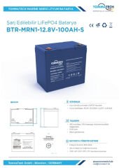 Tommatech Marine 12.8 V 100 Ah LiFePO4 ABS+PC Kasa Lityum Batarya